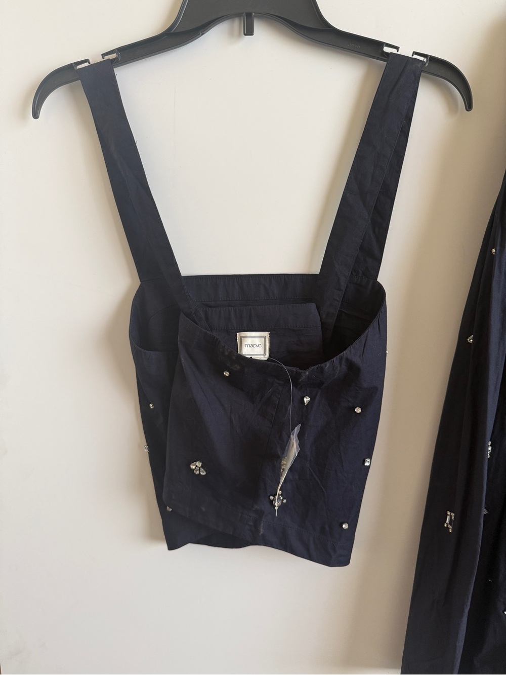 Maeve Navy Embellished Crop Top & Midi Skirt Set - Picture 3 of 6